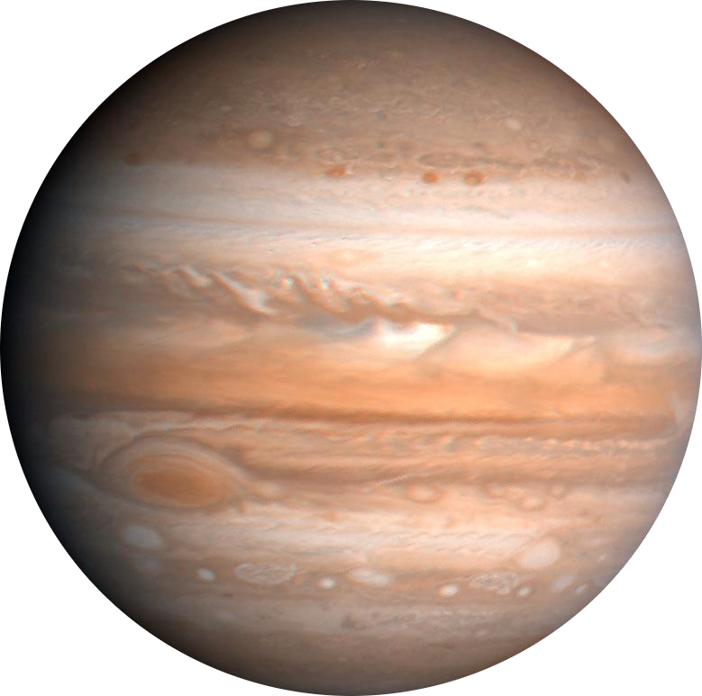 Největší planeta Jupiter s Velkým rudým skvrnou